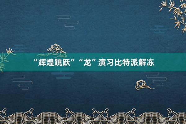 “辉煌跳跃”“龙”演习比特派解冻