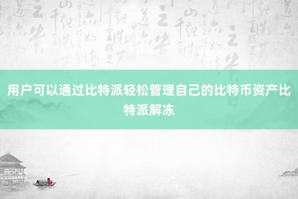 用户可以通过比特派轻松管理自己的比特币资产比特派解冻