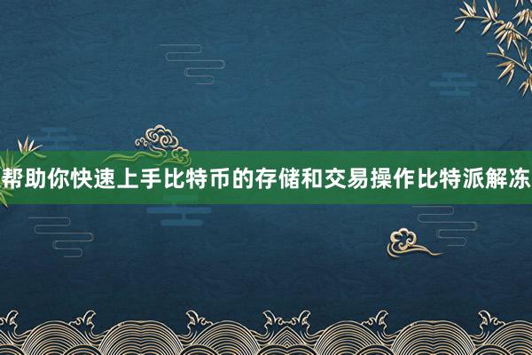 帮助你快速上手比特币的存储和交易操作比特派解冻