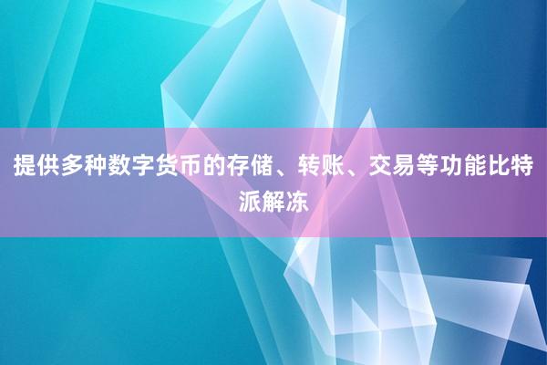 提供多种数字货币的存储、转账、交易等功能比特派解冻